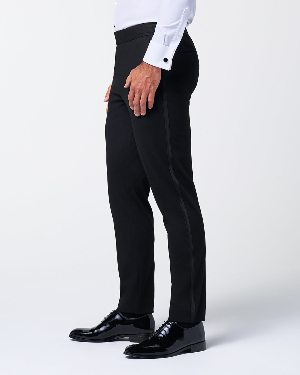 Athletic Fit Stretch Flat Front Tuxedo Pants - Black | State & Liberty Suits|Bottoms
