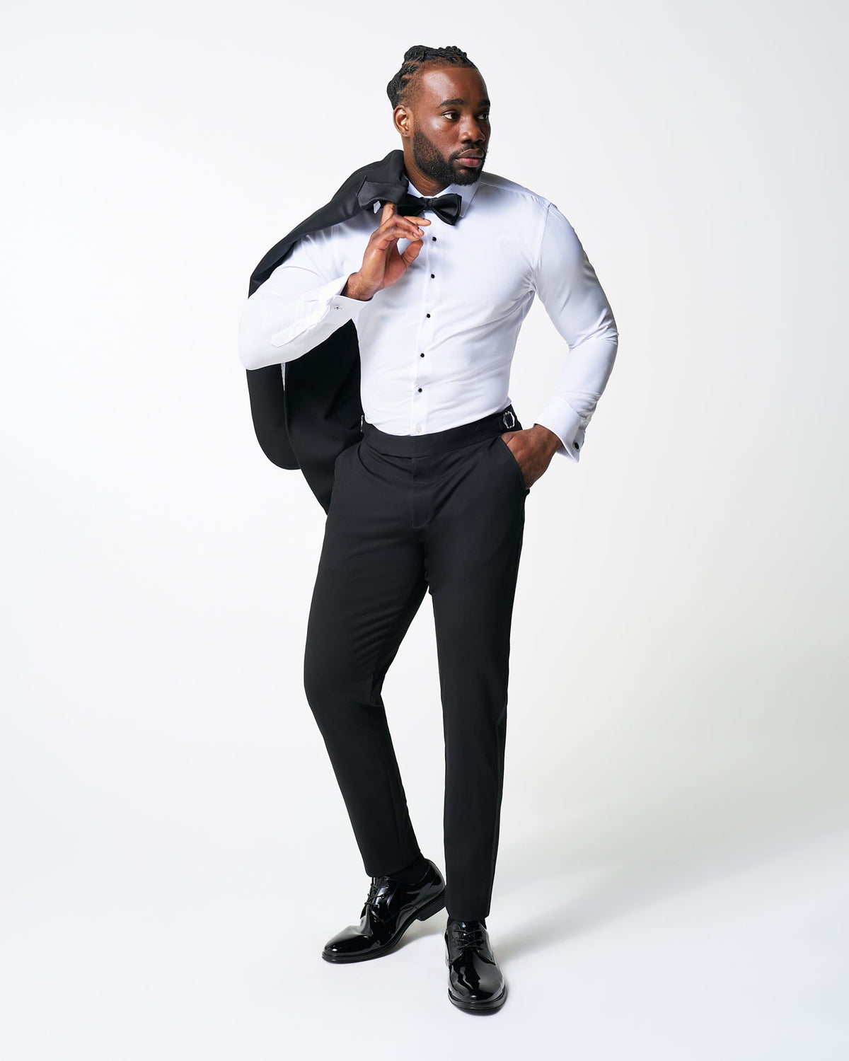 Athletic Fit Stretch Flat Front Tuxedo Pants - Black | State & Liberty Suits|Bottoms
