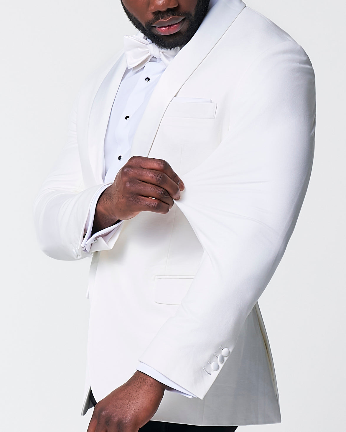Athletic Fit Stretch Tuxedo Jacket - Solid Cream with White Shawl Lape | State & Liberty Suits|Blazers