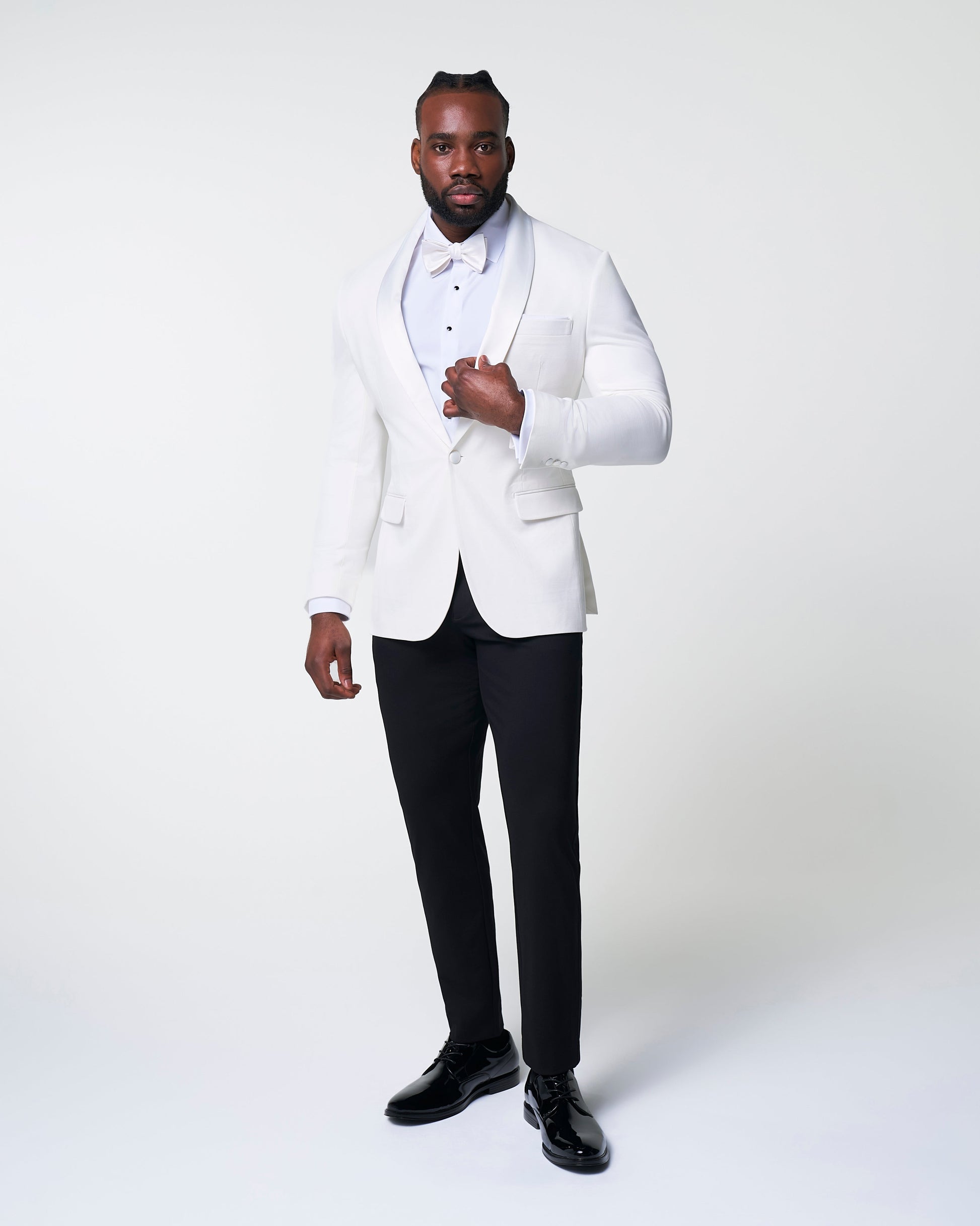 Athletic Fit Stretch Tuxedo Jacket - Solid Cream with White Shawl Lape | State & Liberty Suits|Blazers