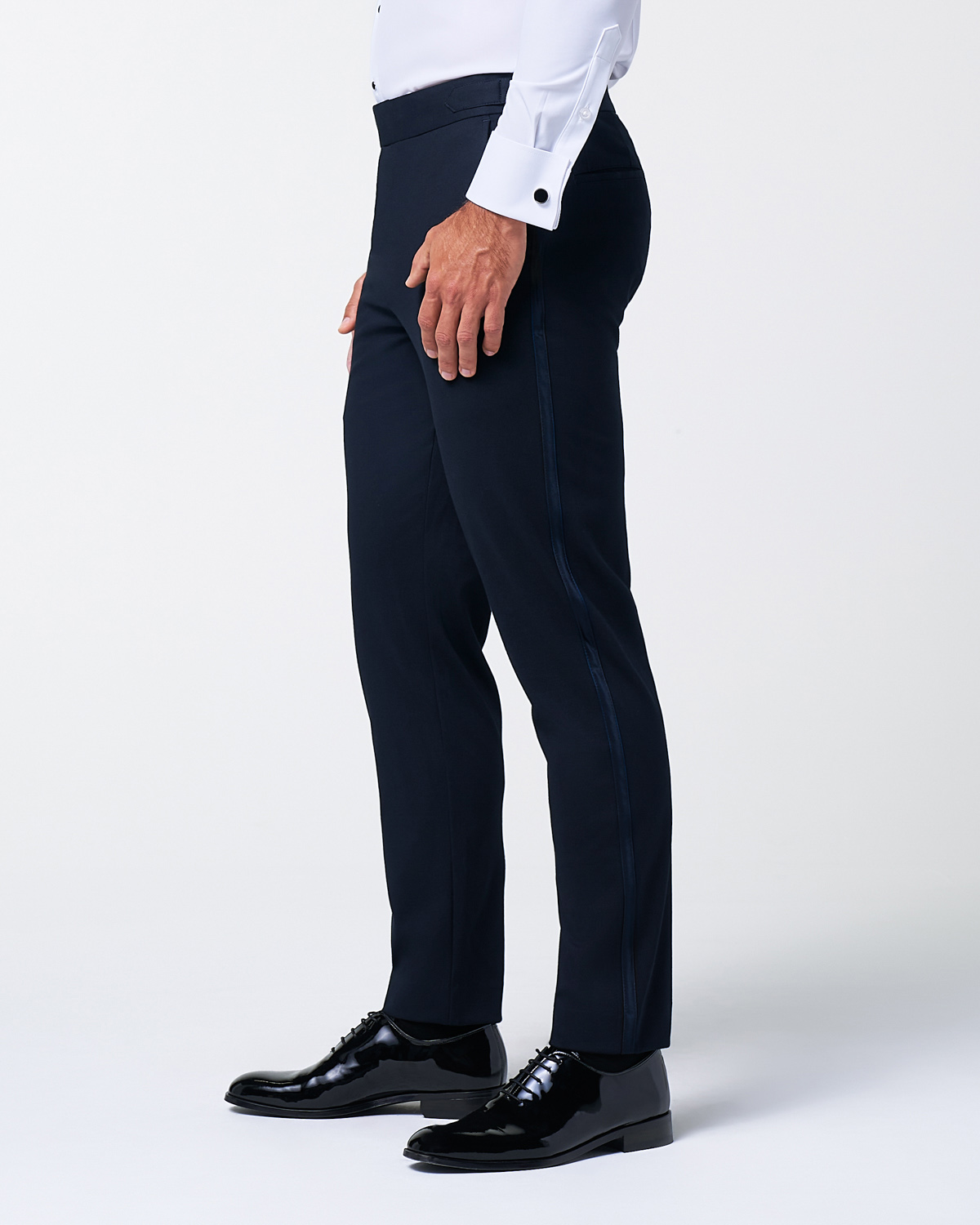 Athletic Fit Stretch Tuxedo Pants - Navy With Navy Stripe | State & Liberty Suits