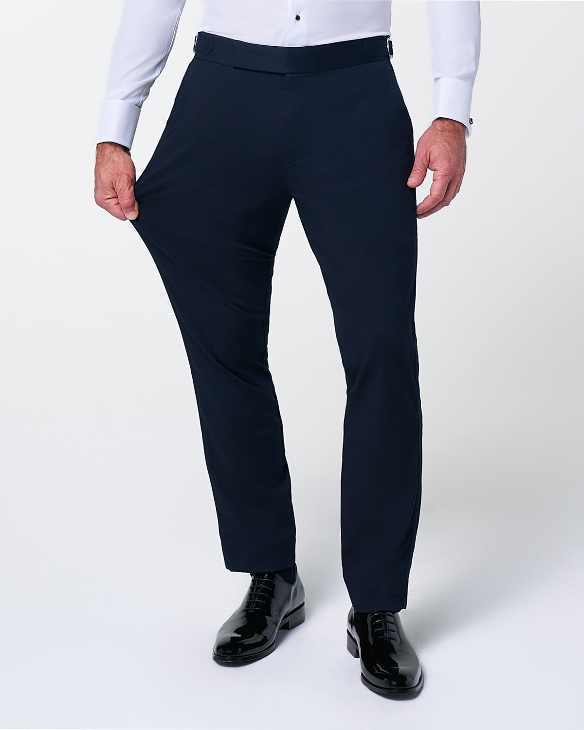 Athletic Fit Stretch Tuxedo Pants - Navy With Navy Stripe | State & Liberty Suits