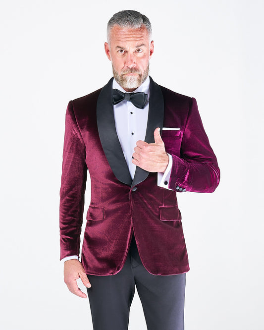 Athletic Fit Stretch Tuxedo Jacket - Maroon Velvet | State & Liberty Suits|Blazers