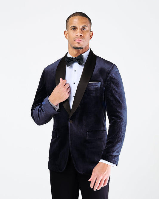 Athletic Fit Stretch Tuxedo Jacket - Navy Velvet | State & Liberty Suits|Blazers