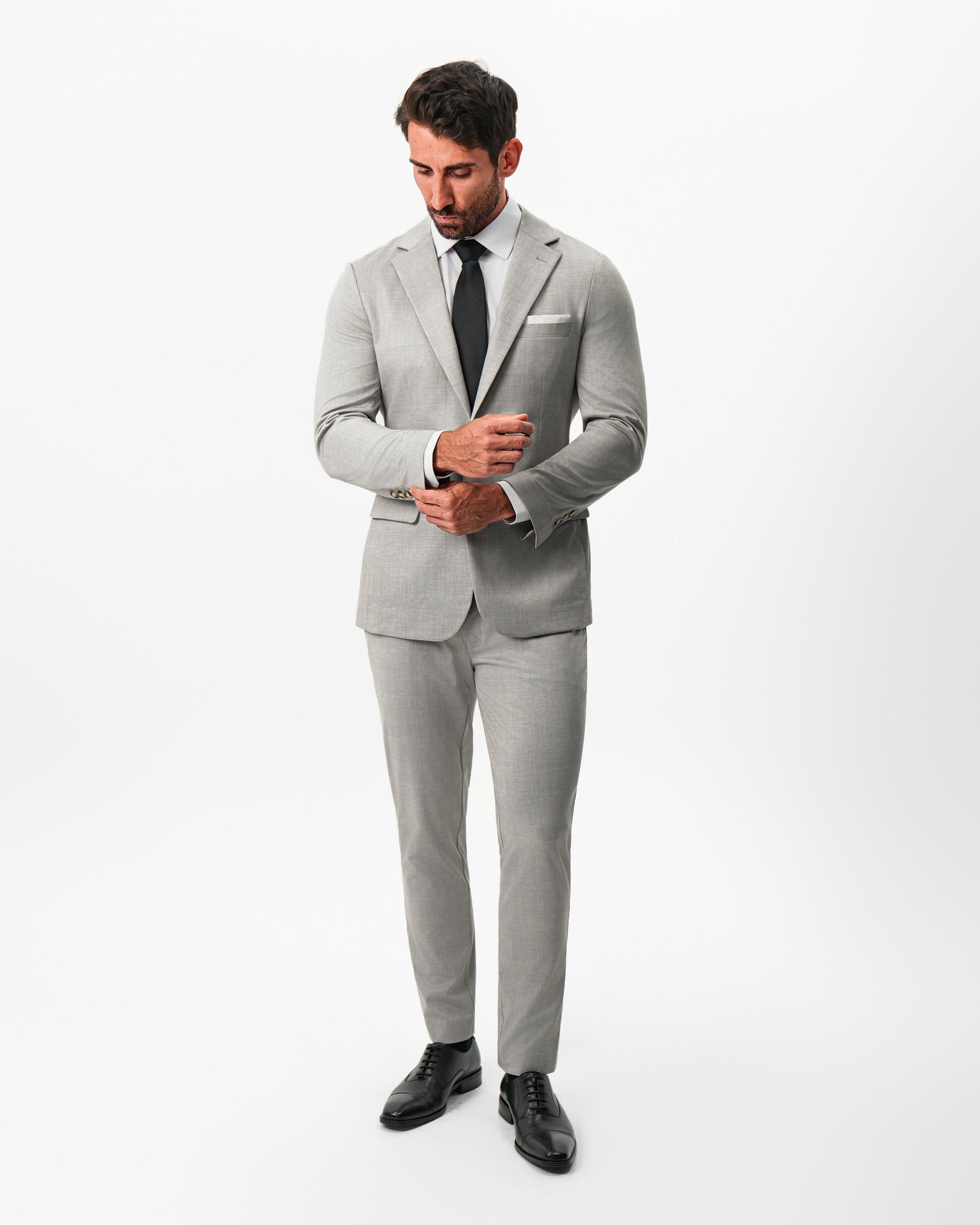 Athletic Fit Stretch Blazer - Unstructured Stone Crosshatch | State & Liberty Suits|Blazers
