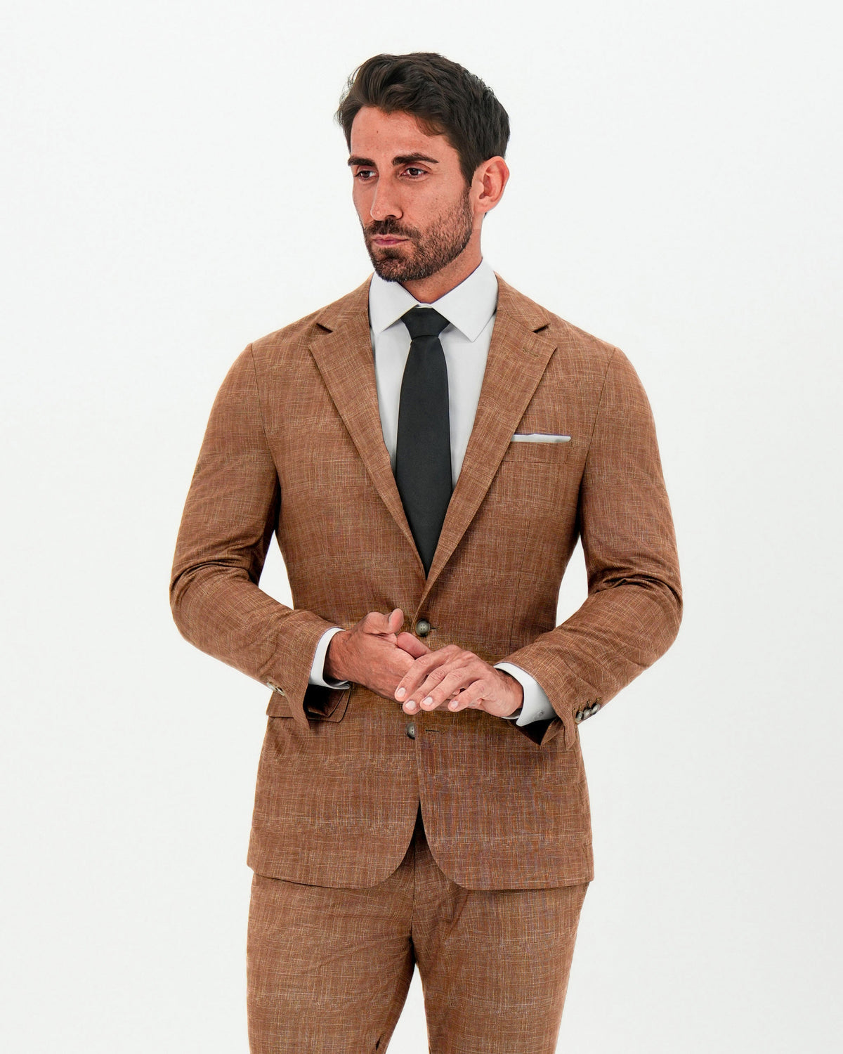 Athletic Fit Stretch Blazer - Unstructured Light Brown Crosshatch | State & Liberty Suits|Blazers