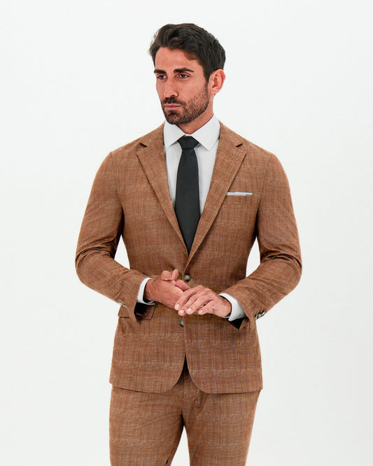 Athletic Fit Stretch Blazer - Unstructured Light Brown Crosshatch | State & Liberty Suits|Blazers