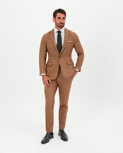 Athletic Fit Stretch Blazer - Unstructured Light Brown Crosshatch | State & Liberty Suits|Blazers