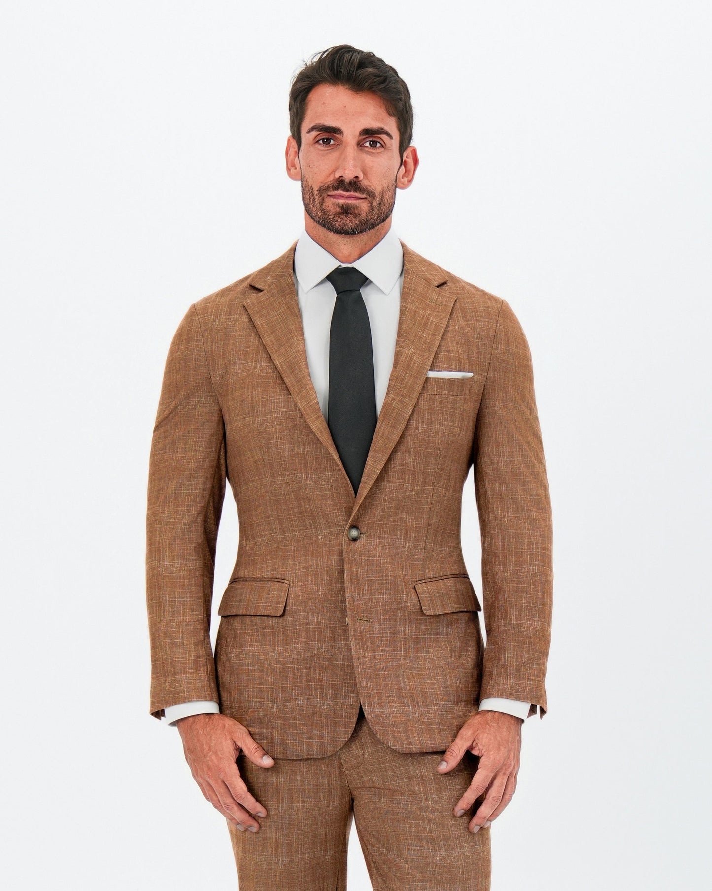 Athletic Fit Stretch Blazer - Unstructured Light Brown Crosshatch | State & Liberty Suits|Blazers