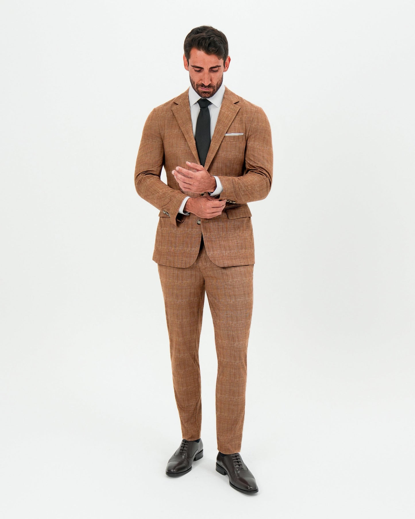Athletic Fit Stretch Blazer - Unstructured Light Brown Crosshatch | State & Liberty Suits|Blazers