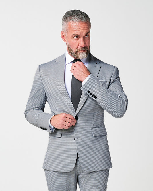 Athletic Fit Stretch Blazer - Slate Grey Houndstooth | State & Liberty Suits|Blazers