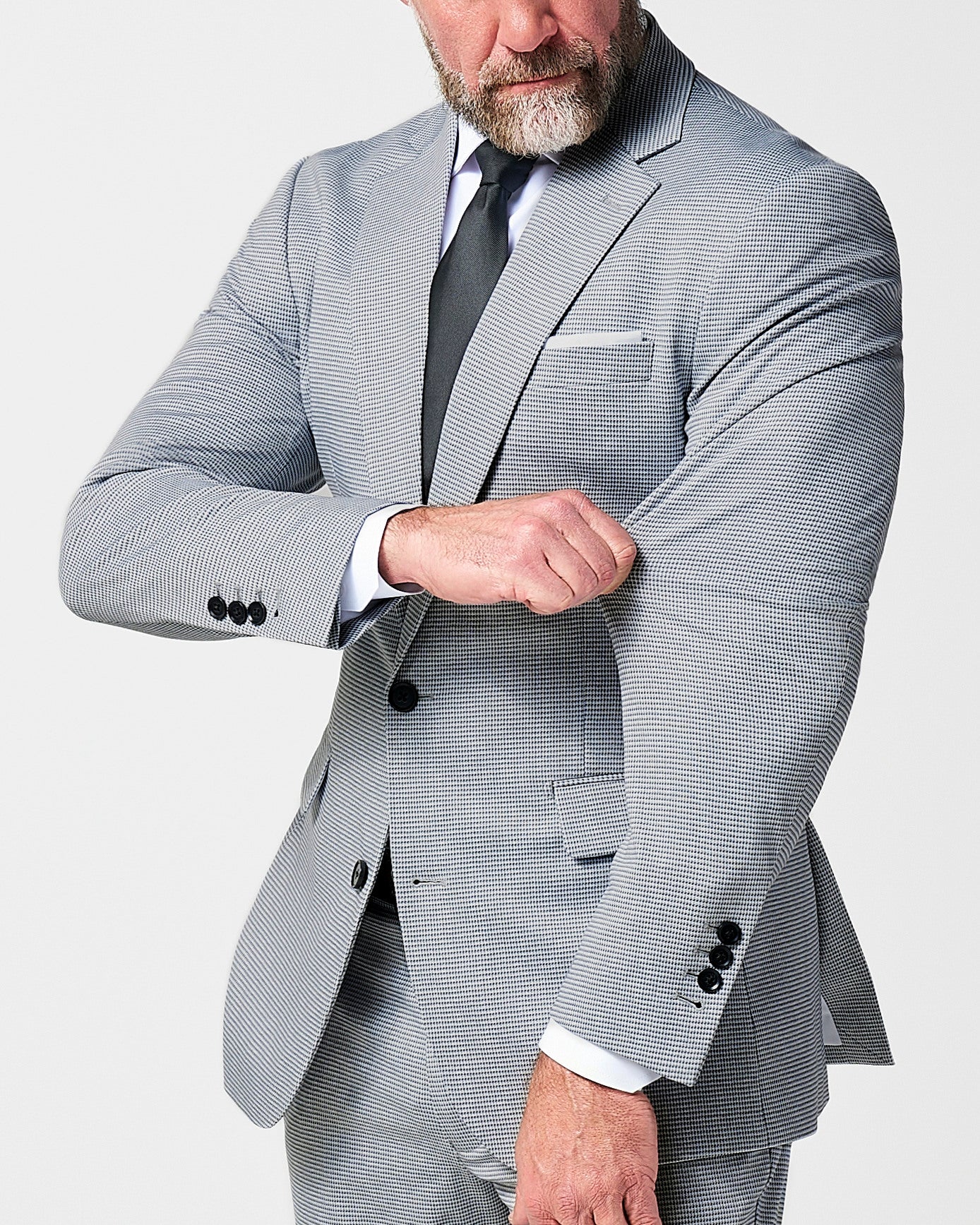Athletic Fit Stretch Blazer - Slate Grey Houndstooth | State & Liberty Suits|Blazers