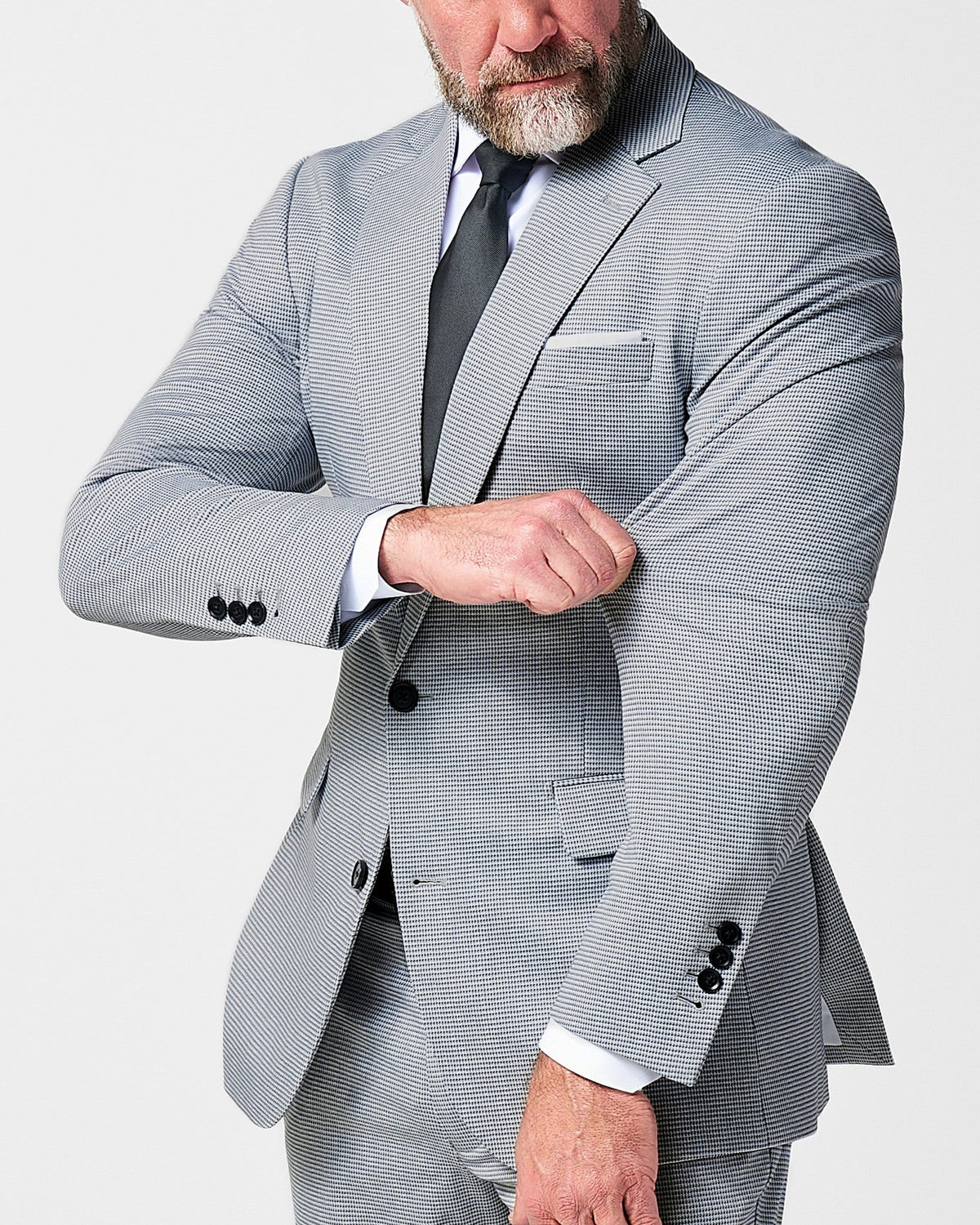 Athletic Fit Stretch Blazer - Slate Grey Houndstooth | State & Liberty Suits|Blazers