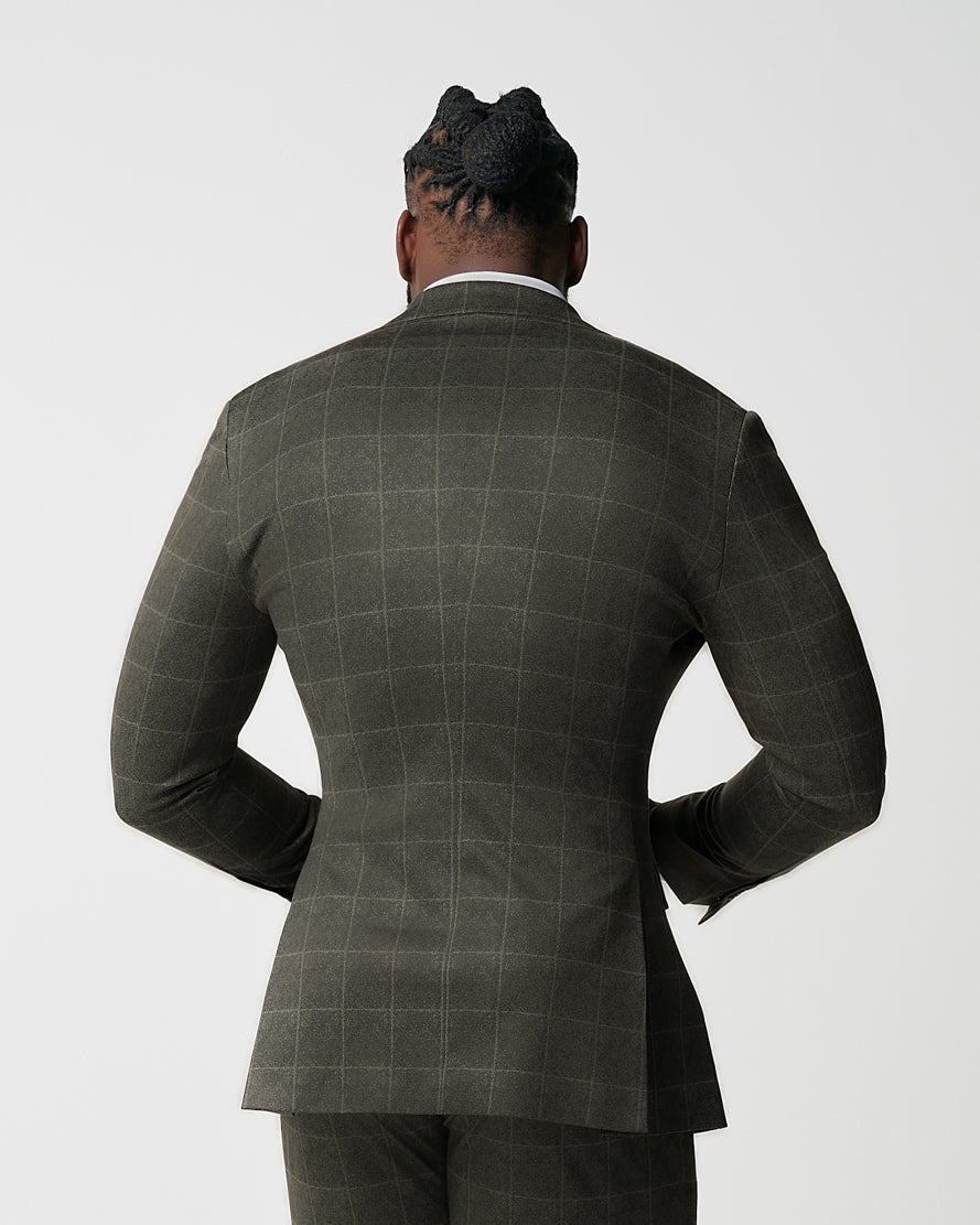 Athletic Fit Stretch Blazer - Olive with White Windowpane | State & Liberty Suits|Blazers
