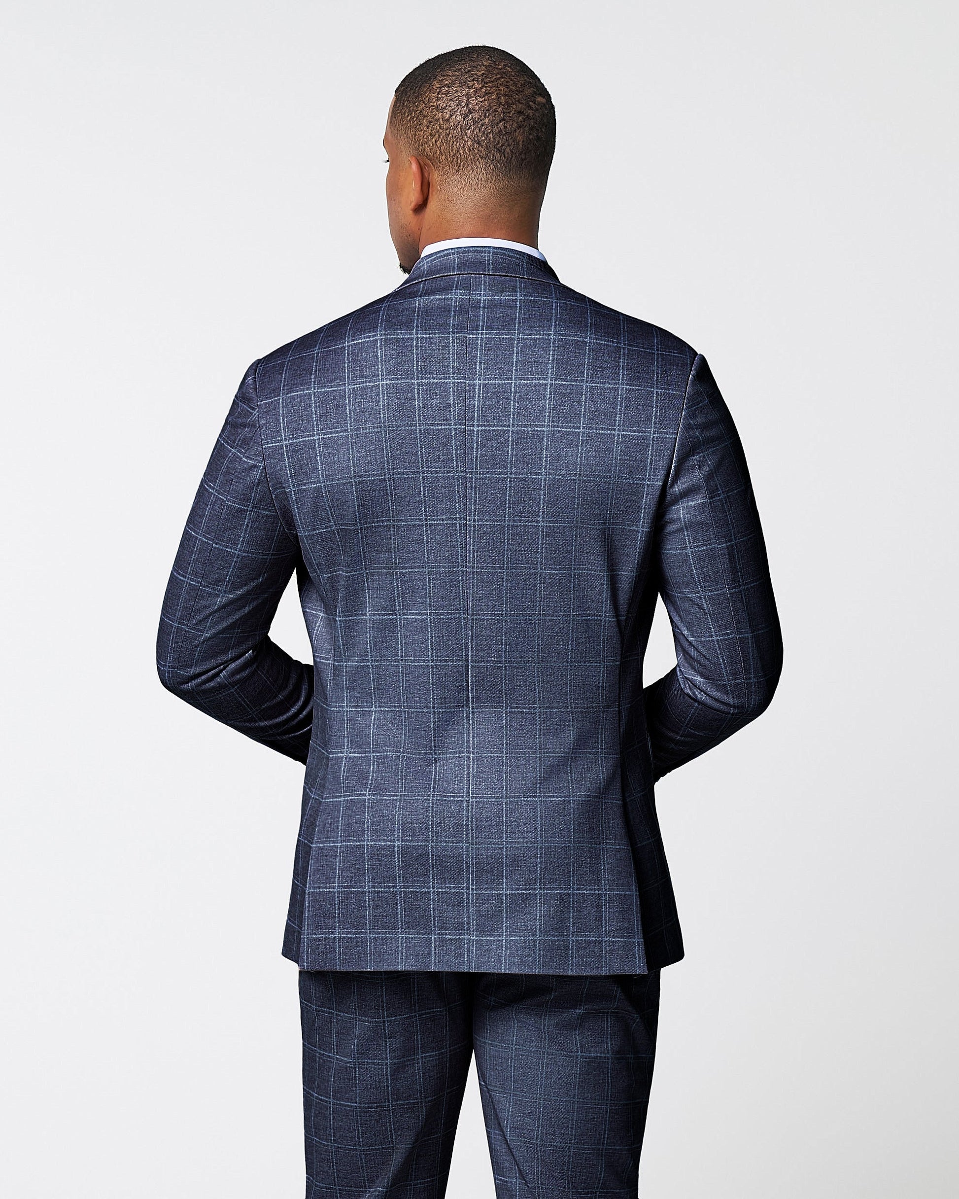 Athletic Fit Stretch Blazer - Textured Navy with White Windowpane | State & Liberty Suits|Blazers
