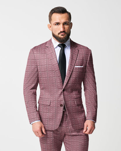 Athletic Fit Stretch Blazer - Crimson with Burgundy Big Windowpane | State & Liberty Suits|Blazers