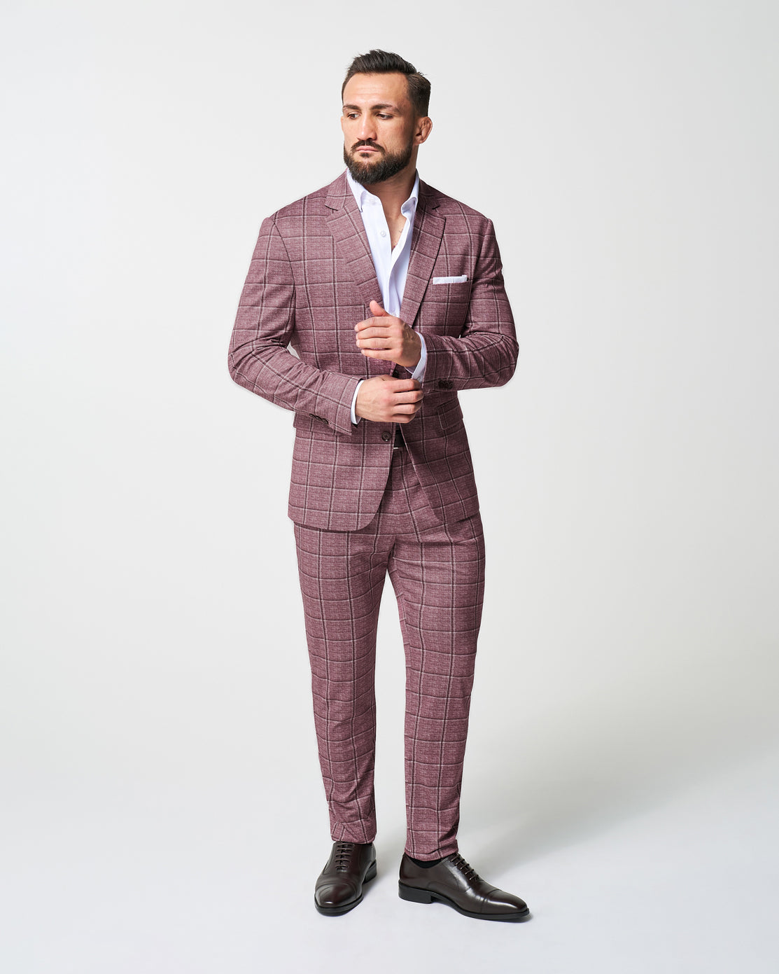 Athletic Fit Stretch Blazer - Crimson with Burgundy Big Windowpane | State & Liberty Suits|Blazers