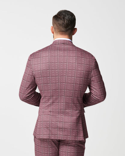 Athletic Fit Stretch Blazer - Crimson with Burgundy Big Windowpane | State & Liberty Suits|Blazers