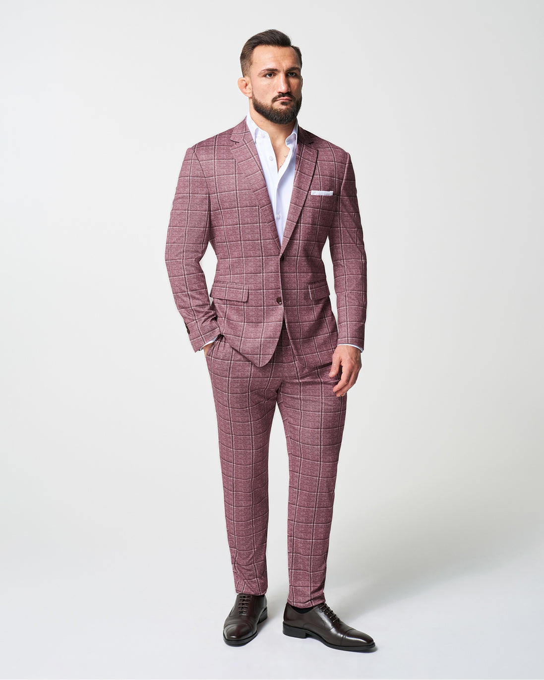 Athletic Fit Stretch Blazer - Crimson with Burgundy Big Windowpane | State & Liberty Suits|Blazers