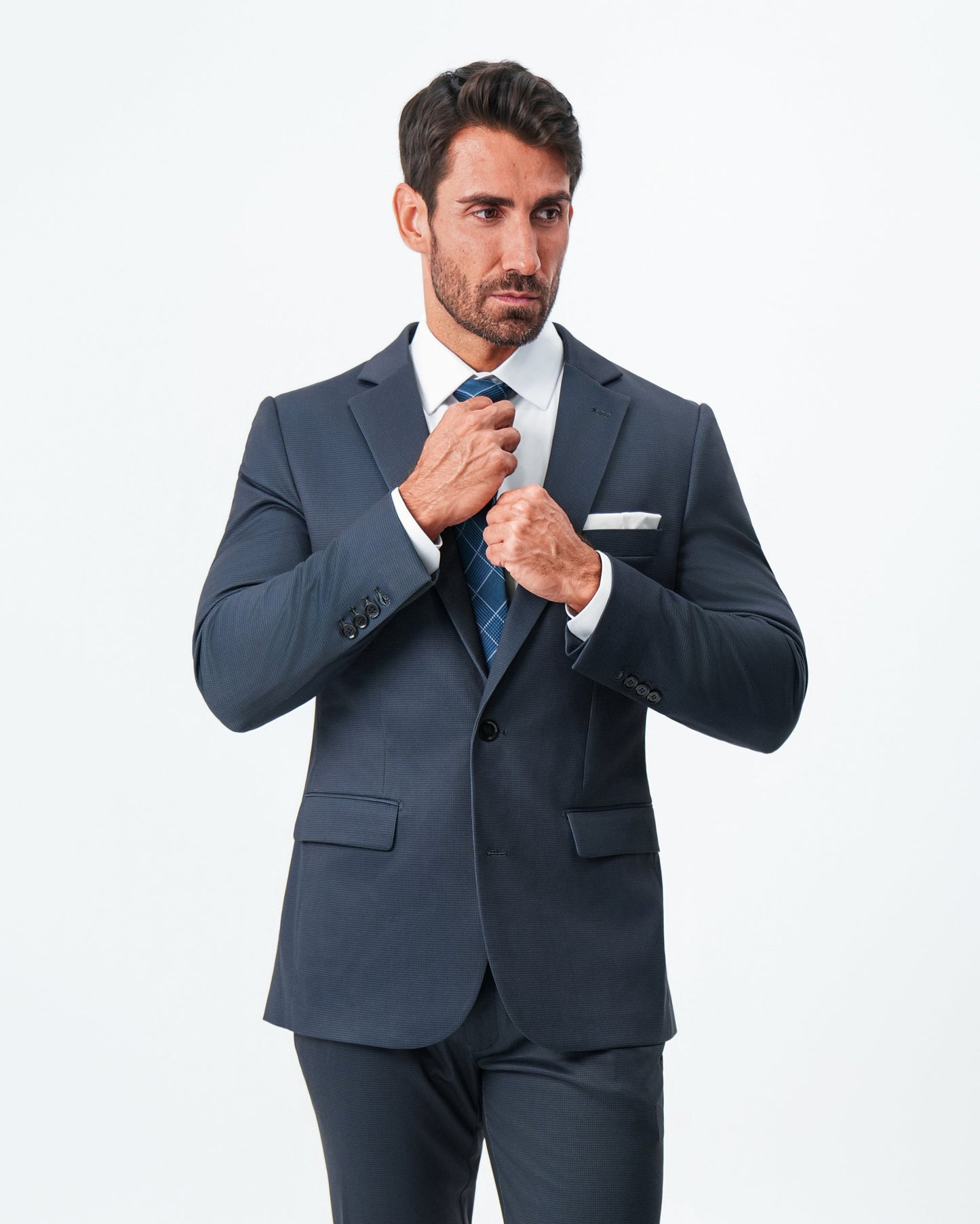 Athletic Fit Stretch Blazer - Navy & Black Mini Houndstooth | State & Liberty Suits|Blazers