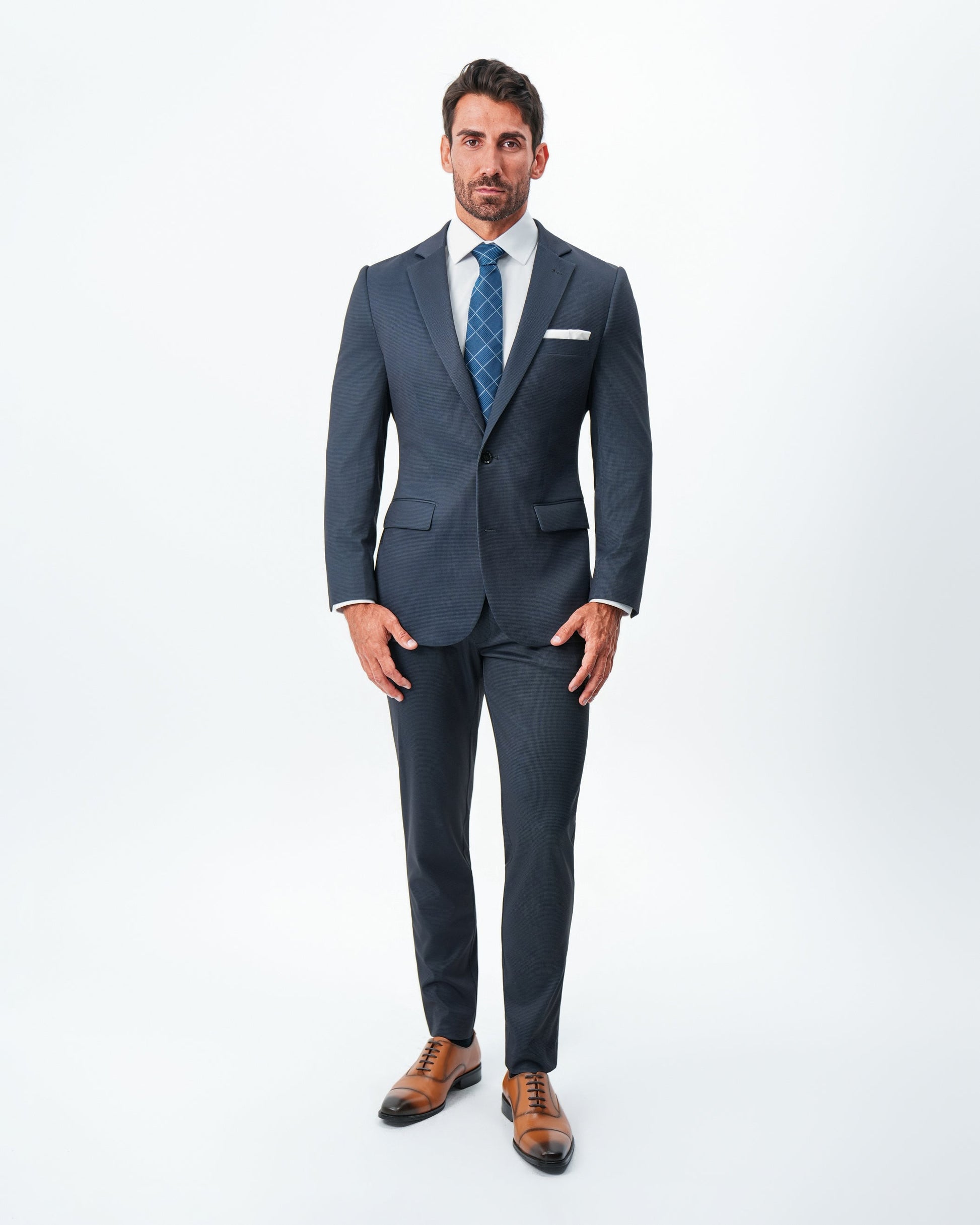 Athletic Fit Stretch Blazer - Navy & Black Mini Houndstooth | State & Liberty Suits|Blazers