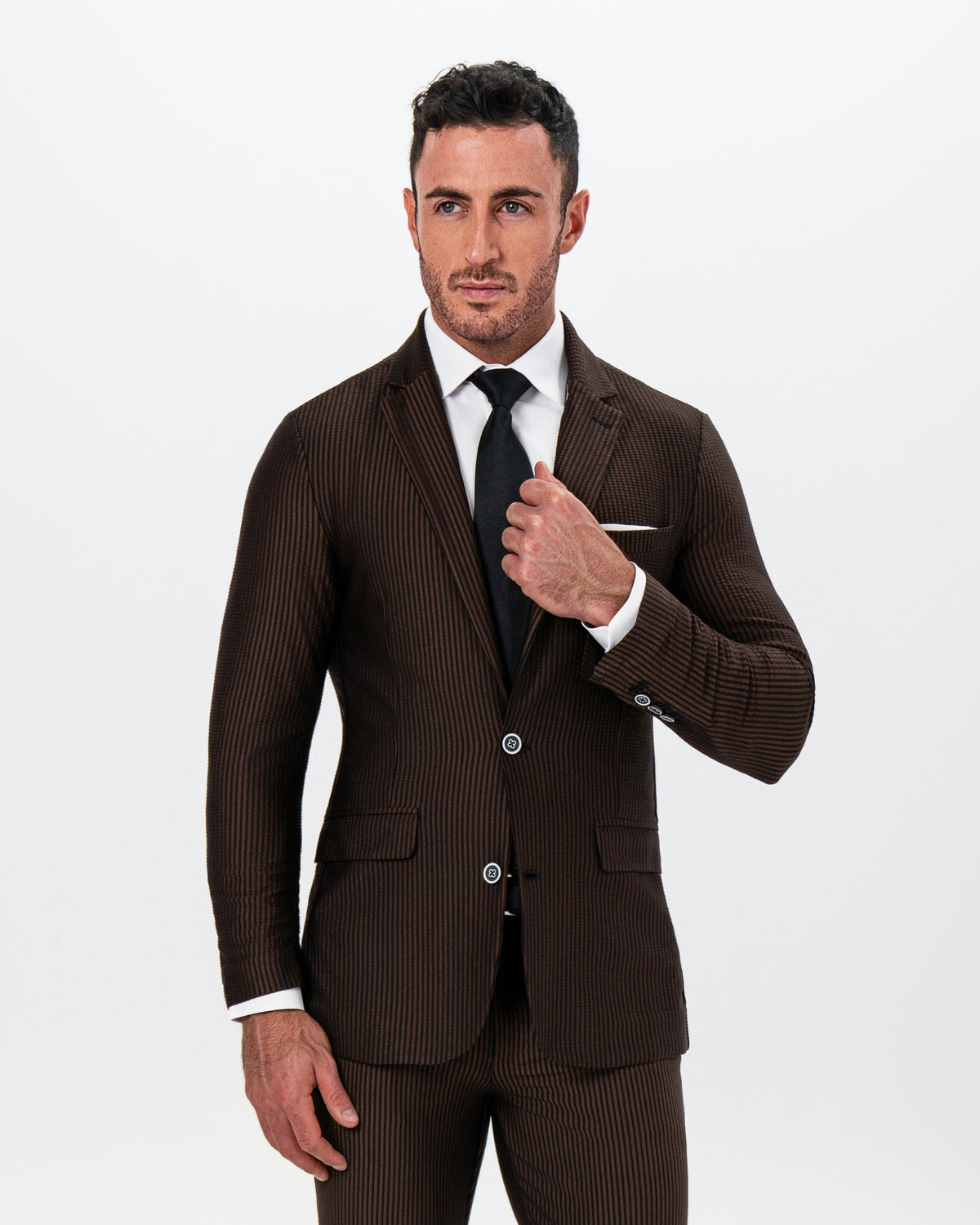 Athletic Fit Stretch Blazer - Brown & Black Seersucker | State & Liberty Suits|Blazers