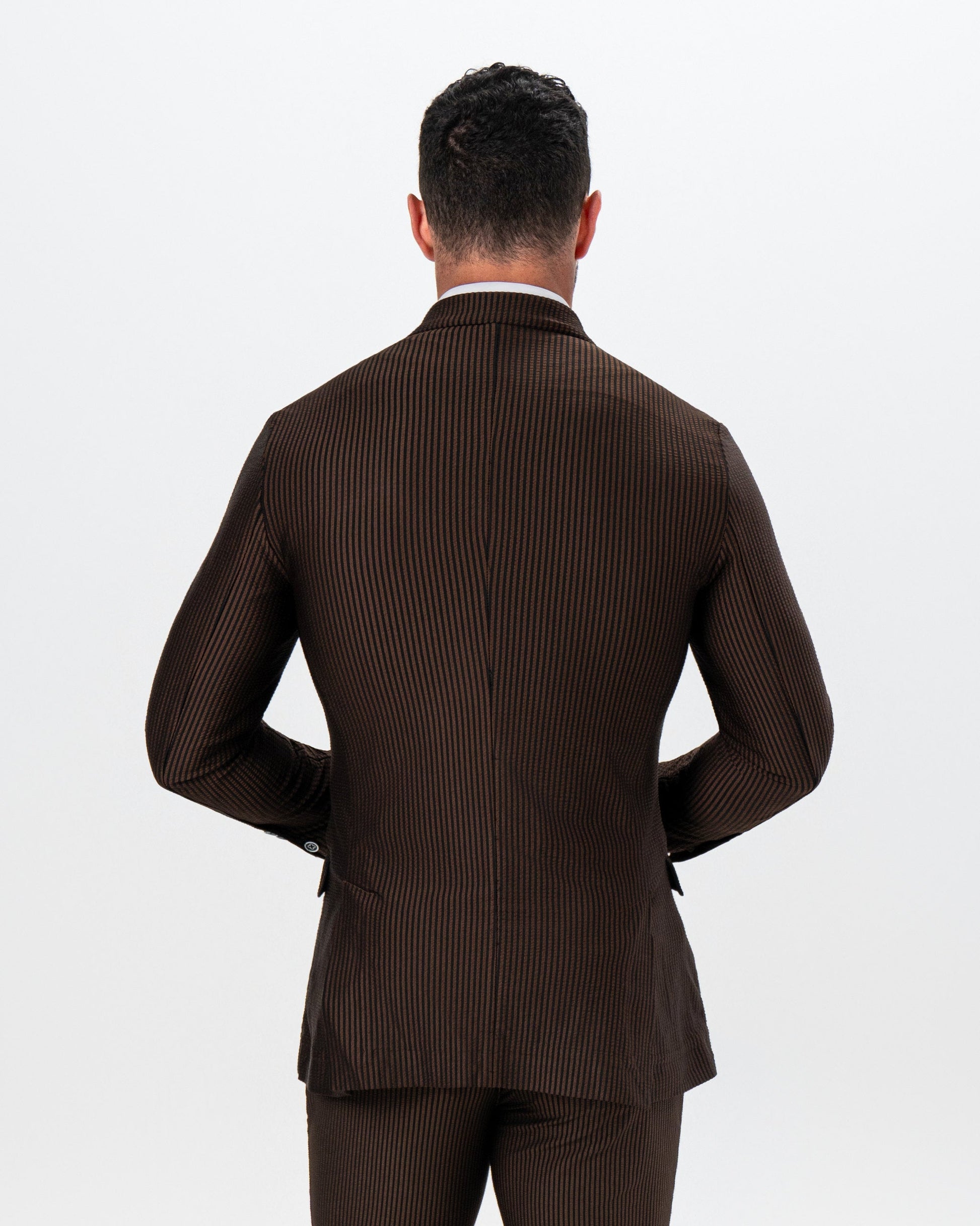 Athletic Fit Stretch Blazer - Brown & Black Seersucker | State & Liberty Suits|Blazers