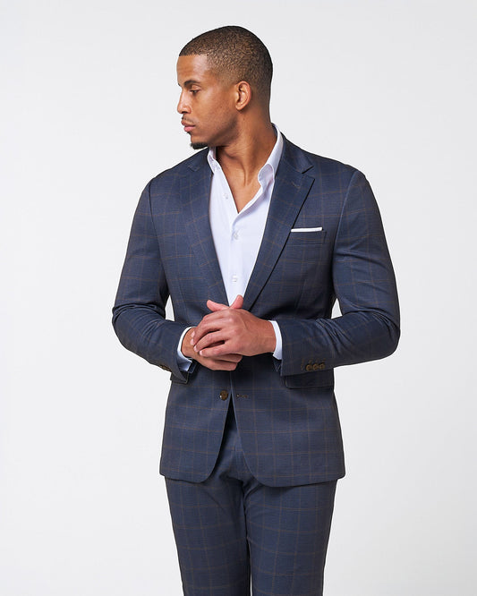 Athletic Fit Stretch Blazer - Navy & Brown Windowpane | State & Liberty Suits|Blazers