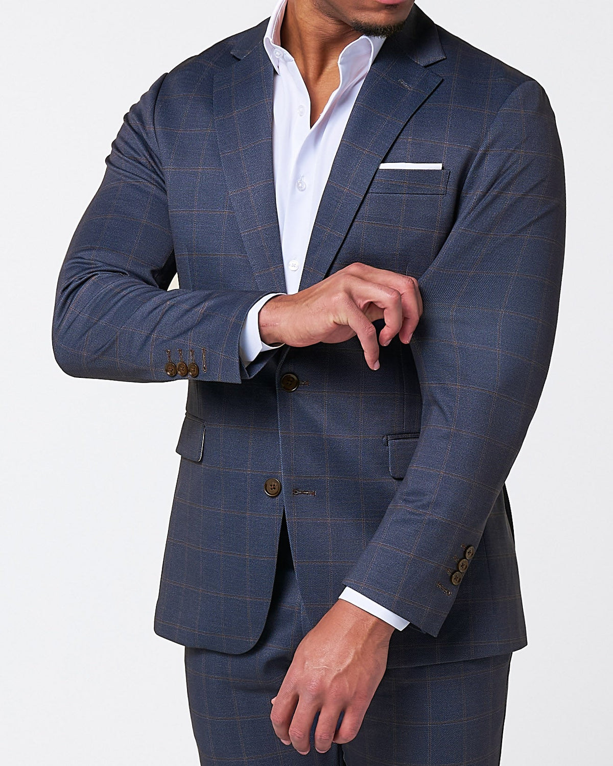 Athletic Fit Stretch Blazer - Navy & Brown Windowpane | State & Liberty Suits|Blazers