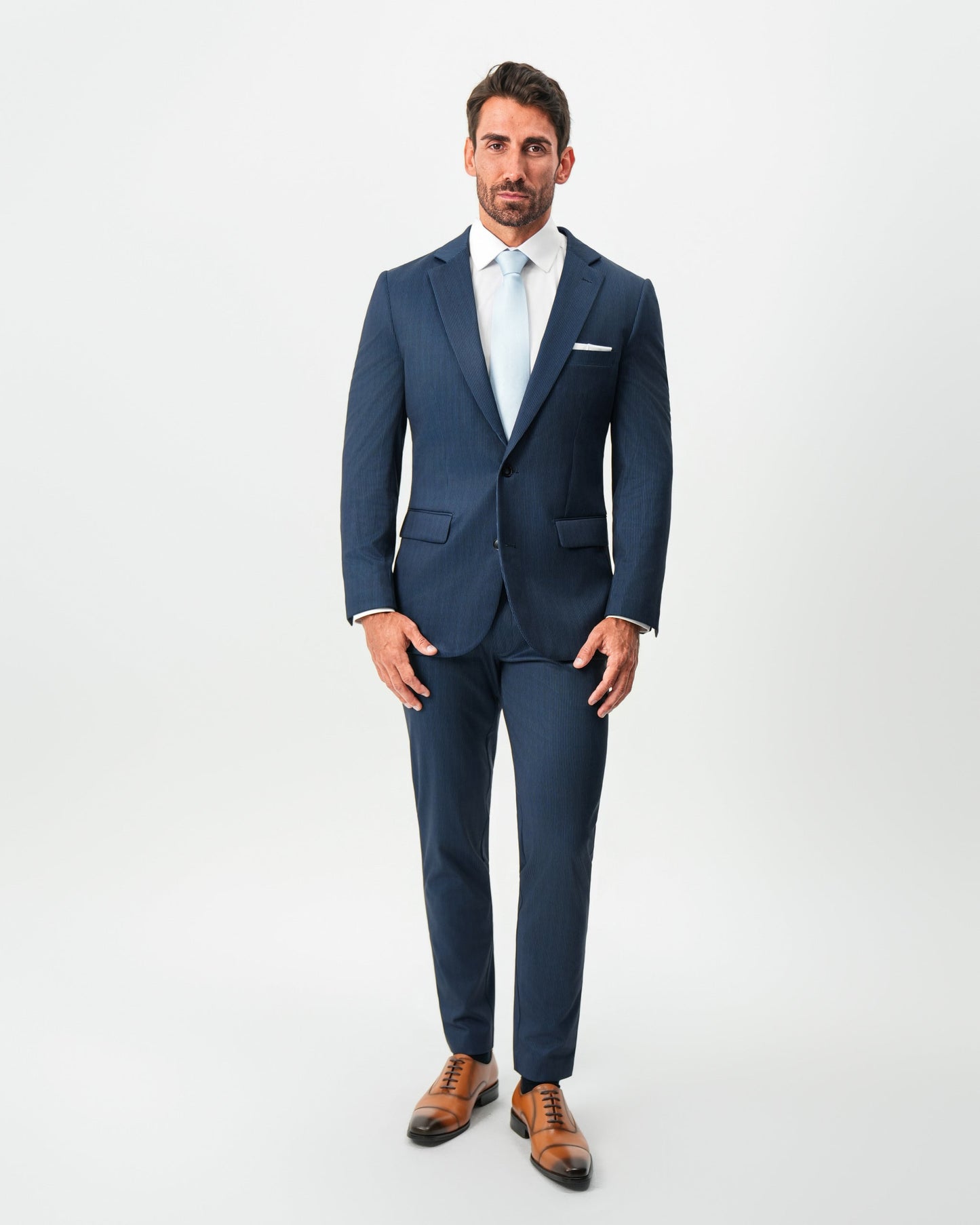 Athletic Fit Stretch Blazer - Navy & White Pinstripe | State & Liberty Suits|Blazers