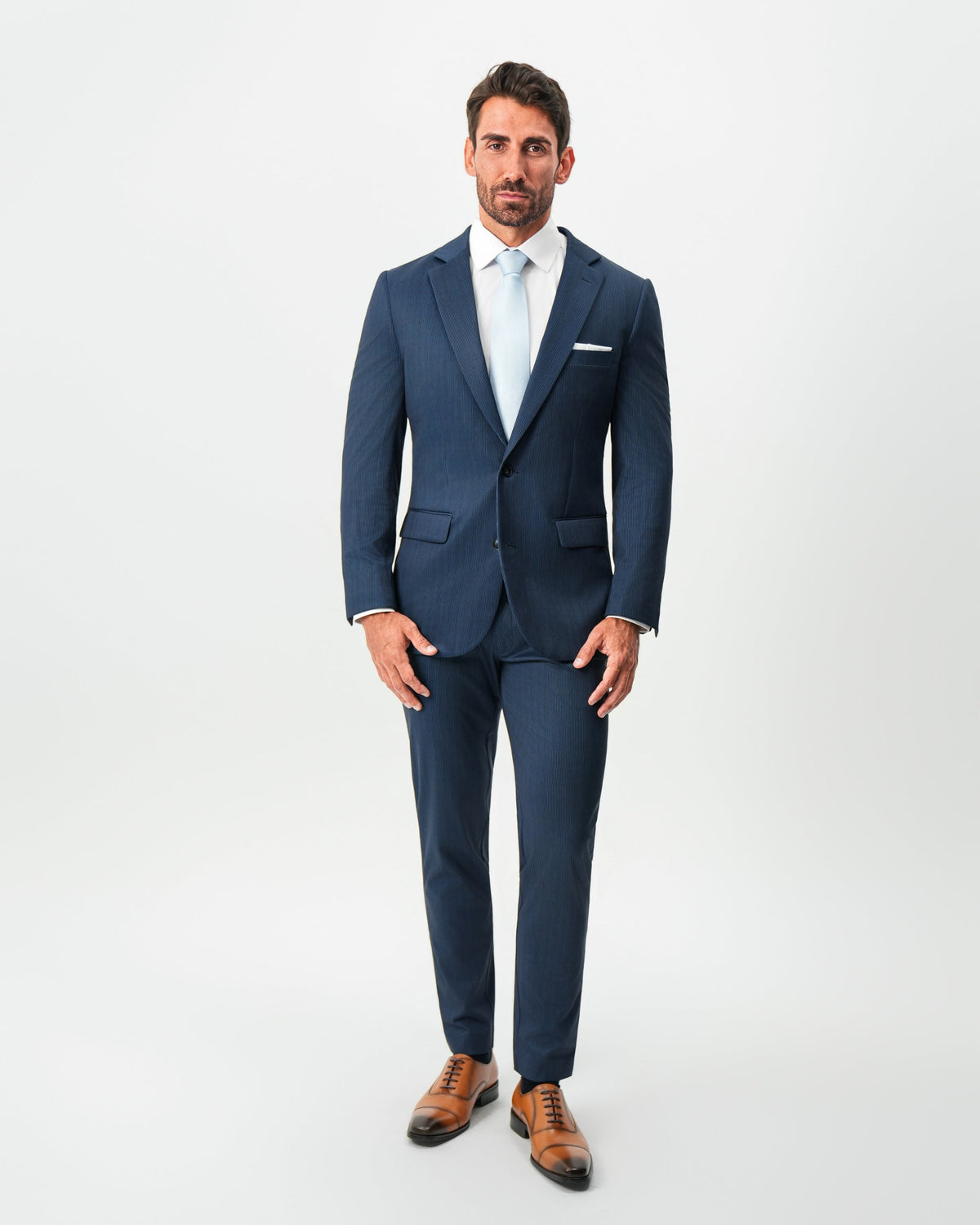 Athletic Fit Stretch Blazer - Navy & White Pinstripe | State & Liberty Suits|Blazers