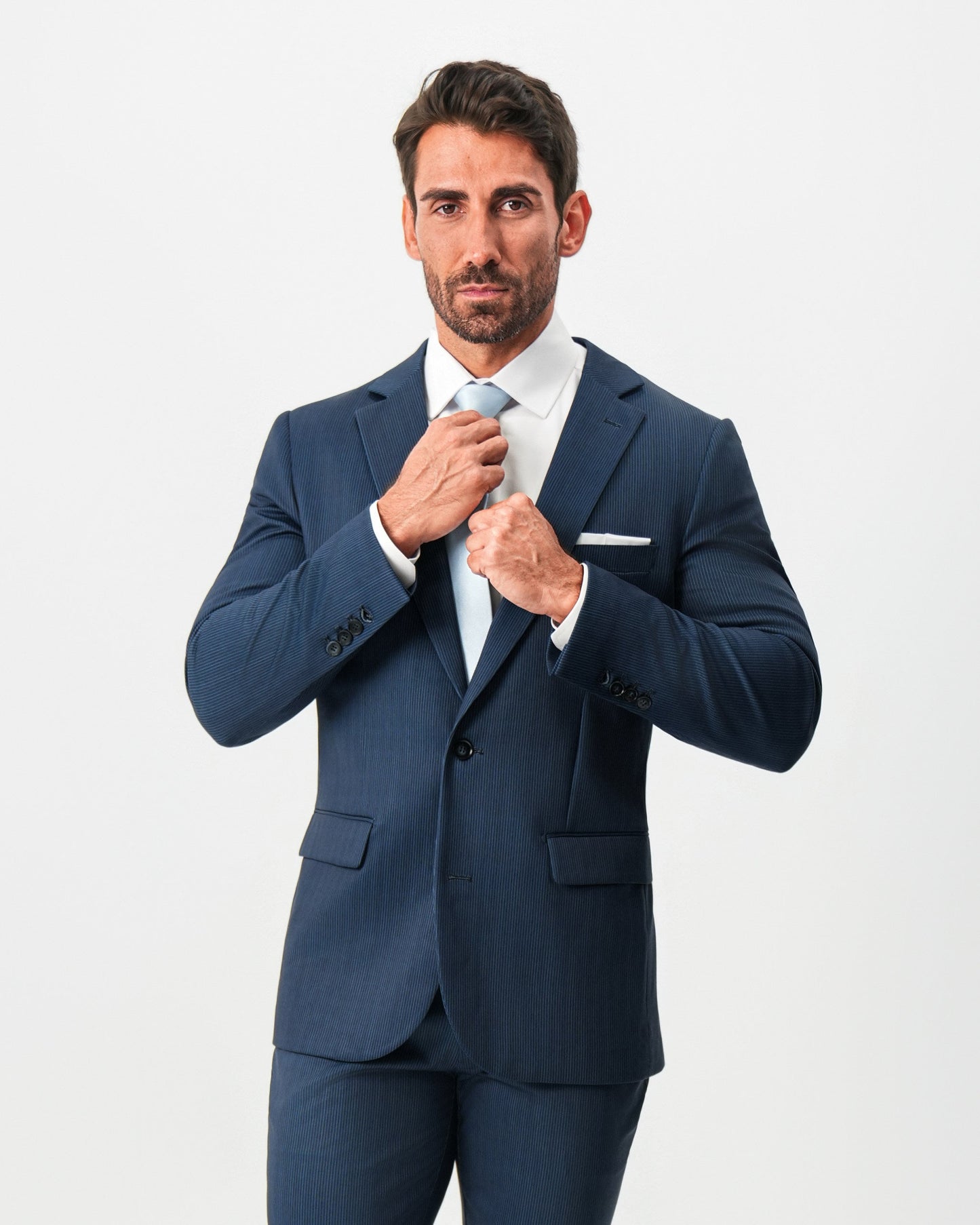 Athletic Fit Stretch Blazer - Navy & White Pinstripe | State & Liberty Suits|Blazers