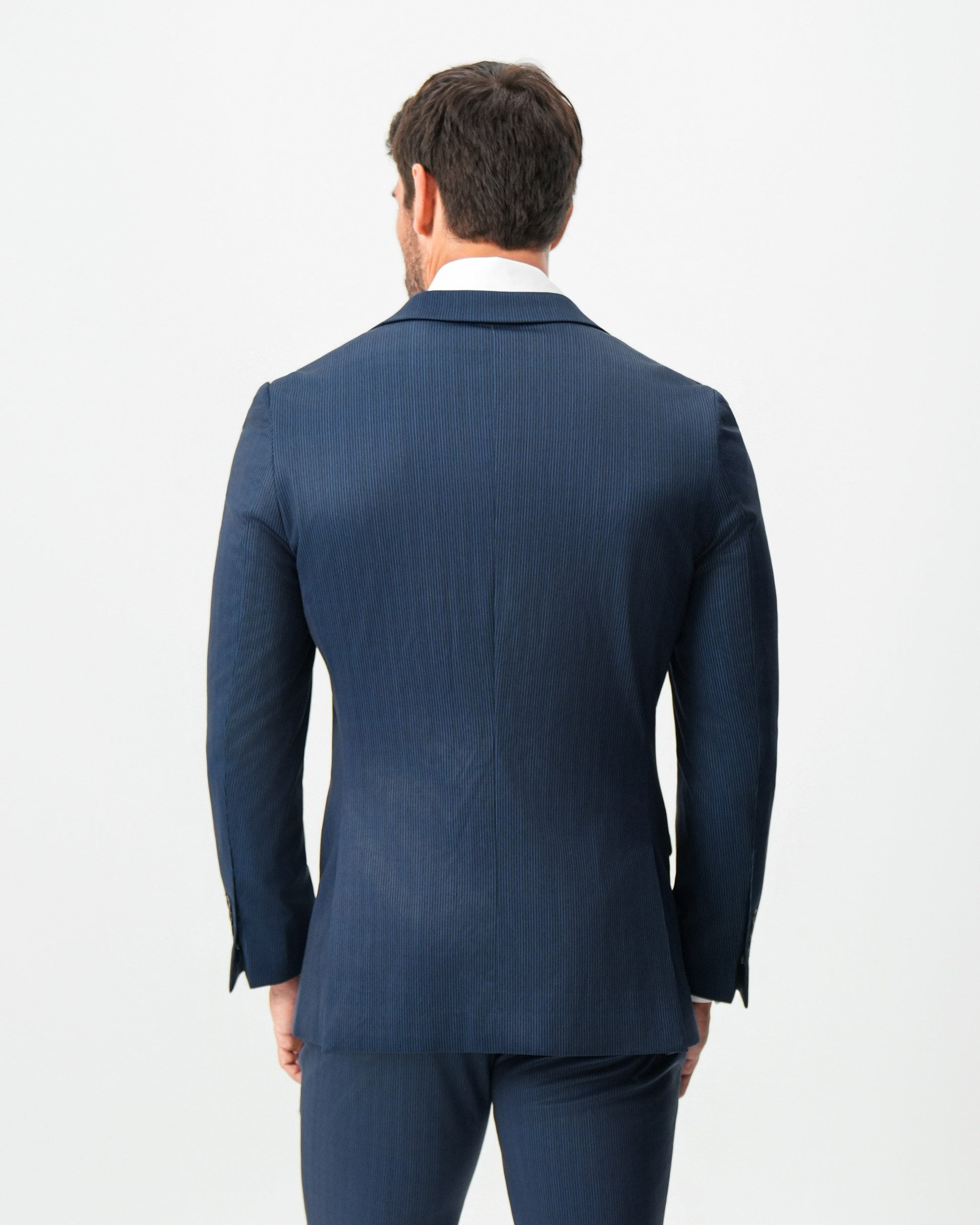 Athletic Fit Stretch Blazer - Navy & White Pinstripe | State & Liberty Suits|Blazers