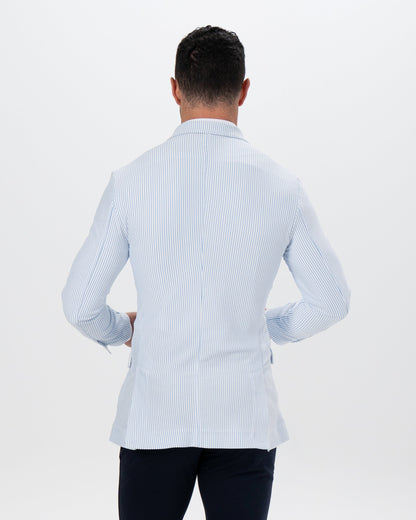 Athletic Fit Stretch Blazer - Light Blue & White Seersucker | State & Liberty Suits|Blazers