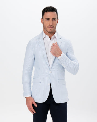 Athletic Fit Stretch Blazer - Light Blue & White Seersucker | State & Liberty Suits|Blazers