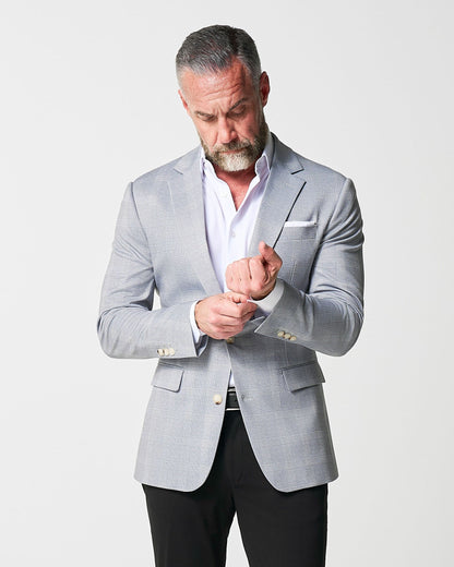 Athletic Fit Stretch Blazer - Ash Grey with White Plaid | State & Liberty Suits|Blazers