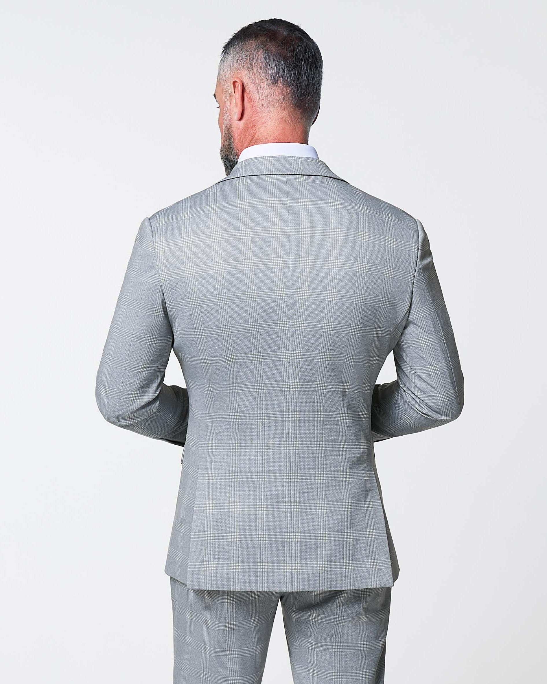 Athletic Fit Stretch Blazer - Ash Grey with White Plaid | State & Liberty Suits|Blazers