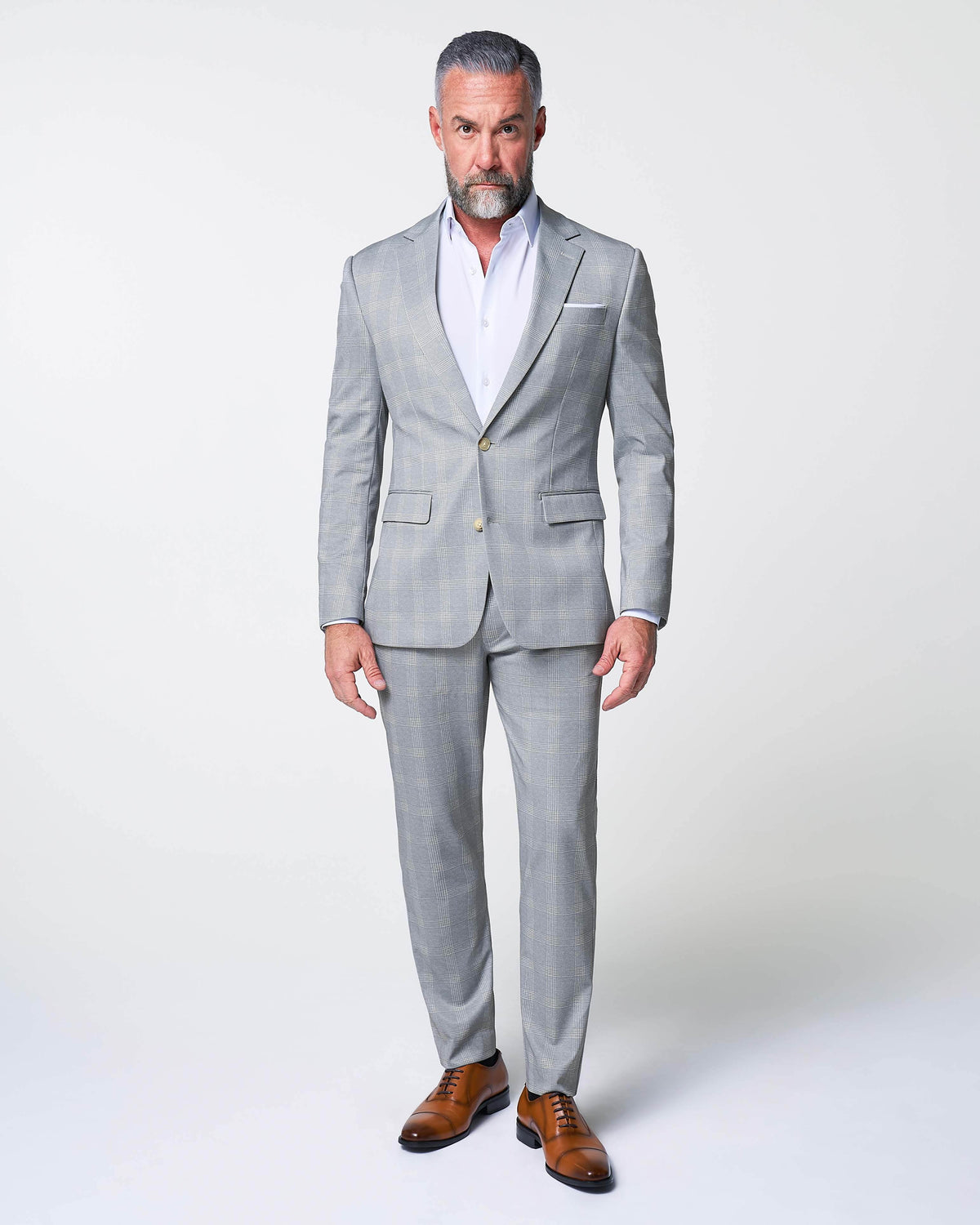 Athletic Fit Stretch Blazer - Ash Grey with White Plaid | State & Liberty Suits|Blazers