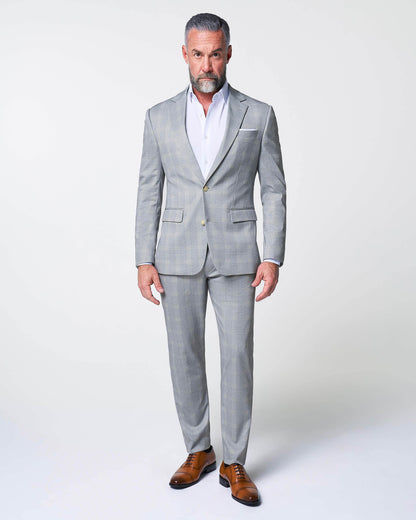 Athletic Fit Stretch Blazer - Ash Grey with White Plaid | State & Liberty Suits|Blazers