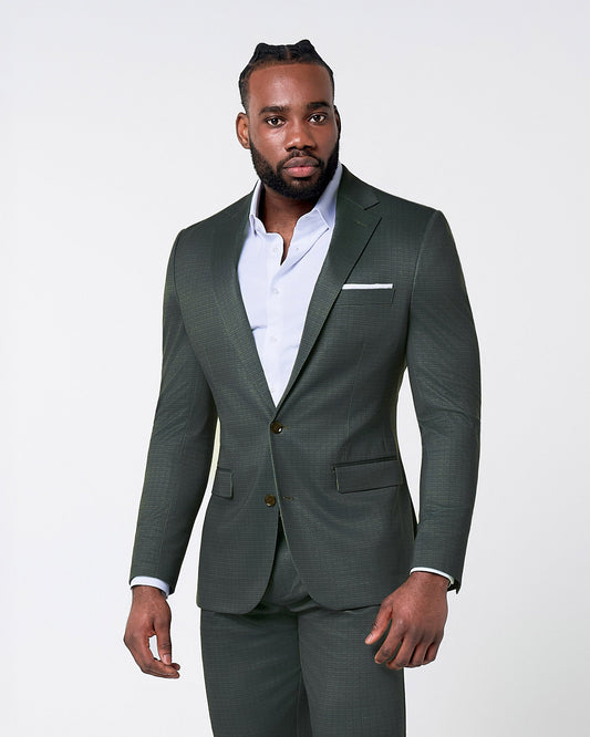 Athletic Fit Stretch Blazer - Army Green Microcheck | State & Liberty Suits|Blazers