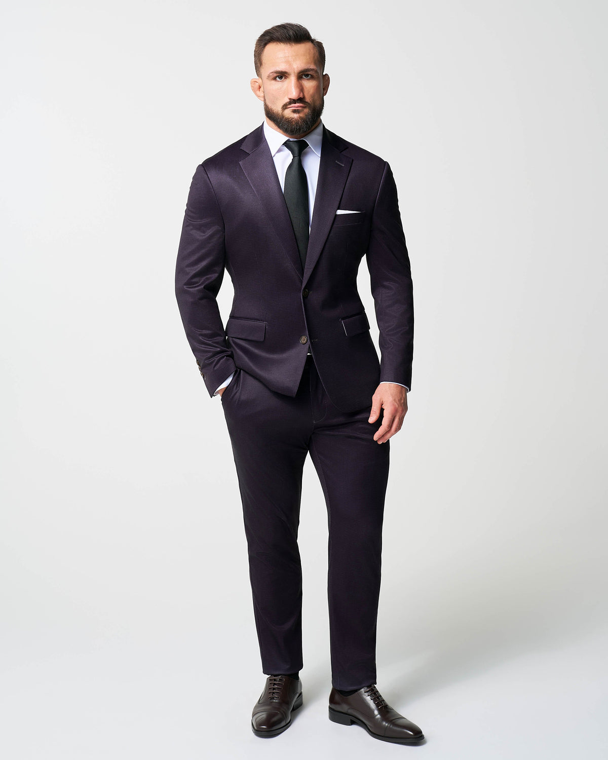 Athletic Fit Stretch Blazer - Deep Burgundy Microcheck | State & Liberty Suits|Blazers