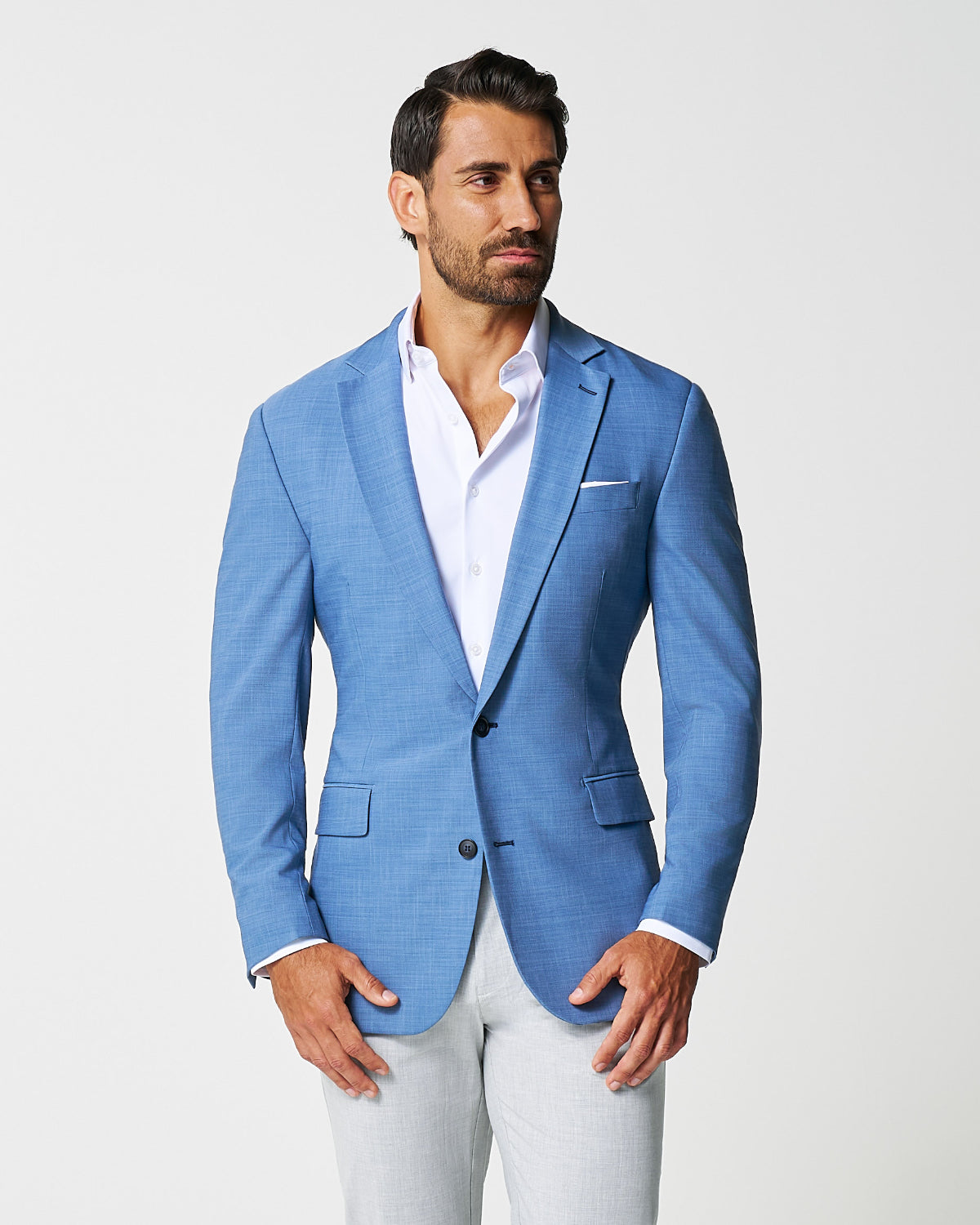 Athletic Fit Stretch Blazer - Heathered Light Blue | State & Liberty Suits|Blazers