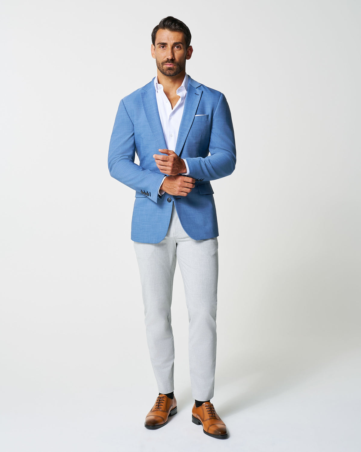 Athletic Fit Stretch Blazer - Heathered Light Blue | State & Liberty Suits|Blazers