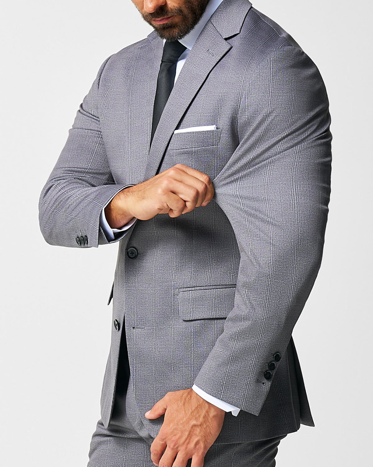 Athletic Fit Stretch Blazer - Shadow Grey Plaid | State & Liberty Suits|Blazers