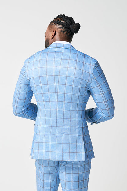 Athletic Fit Stretch Blazer - Light Blue and Brown Big Windowpane | State & Liberty Suits|Blazers