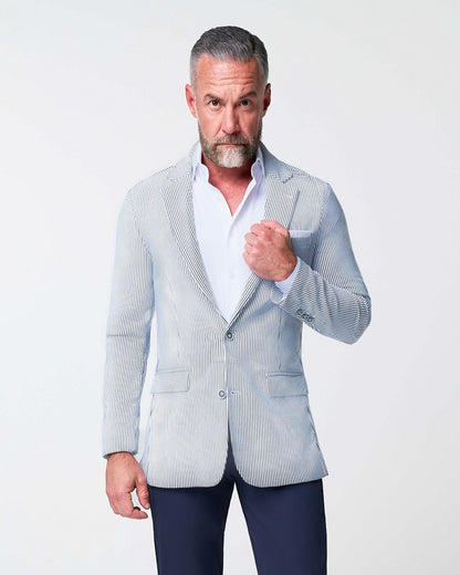 Athletic Fit Stretch Blazer - Navy & White Seersucker | State & Liberty Suits|Blazers