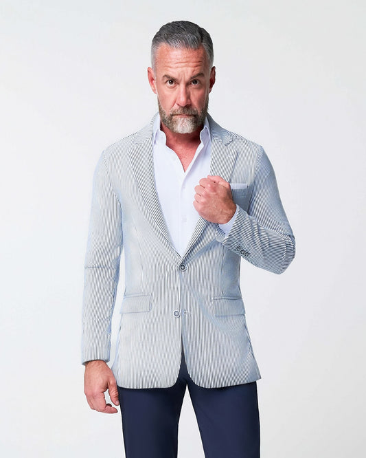 Athletic Fit Stretch Blazer - Navy & White Seersucker | State & Liberty Suits|Blazers