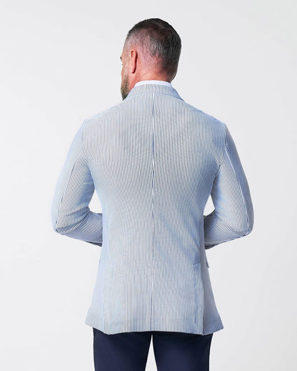 Athletic Fit Stretch Blazer - Navy & White Seersucker | State & Liberty Suits|Blazers