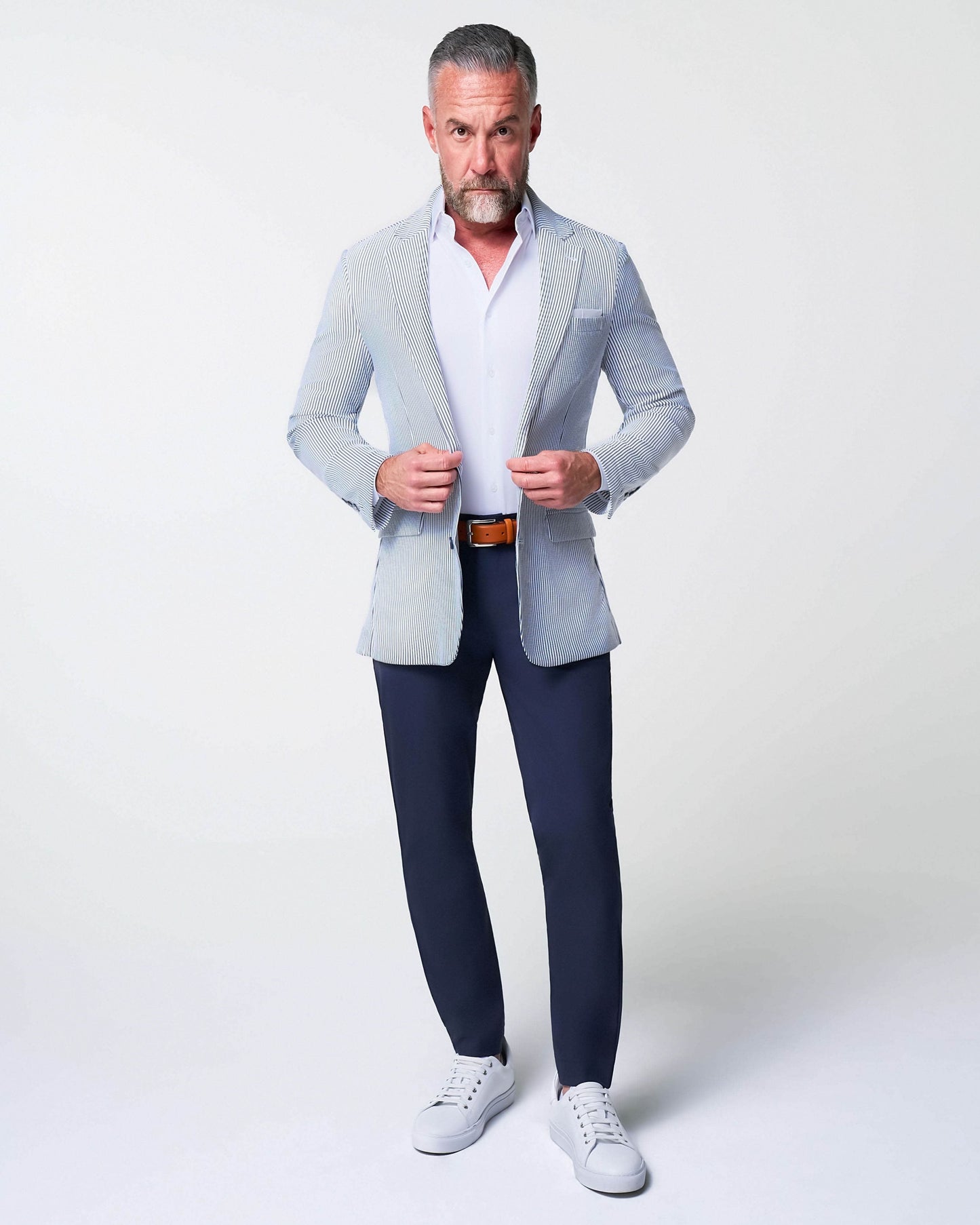 Athletic Fit Stretch Blazer - Navy & White Seersucker | State & Liberty Suits|Blazers