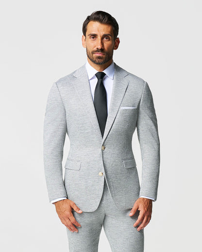 Athletic Fit Stretch Wool Blazer - Light Grey with White Mini Stripe | State & Liberty Suits|Blazers